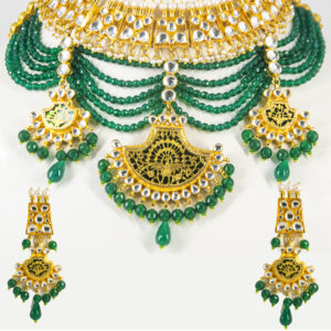 Thewa Green kundan full bridal necklace