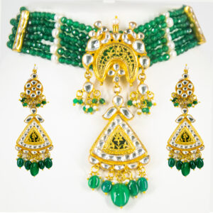 Thewa Green Kundan Chokar necklace