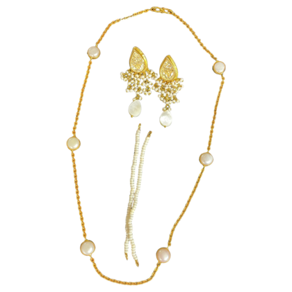 Thewa white peral earring with pearl chain