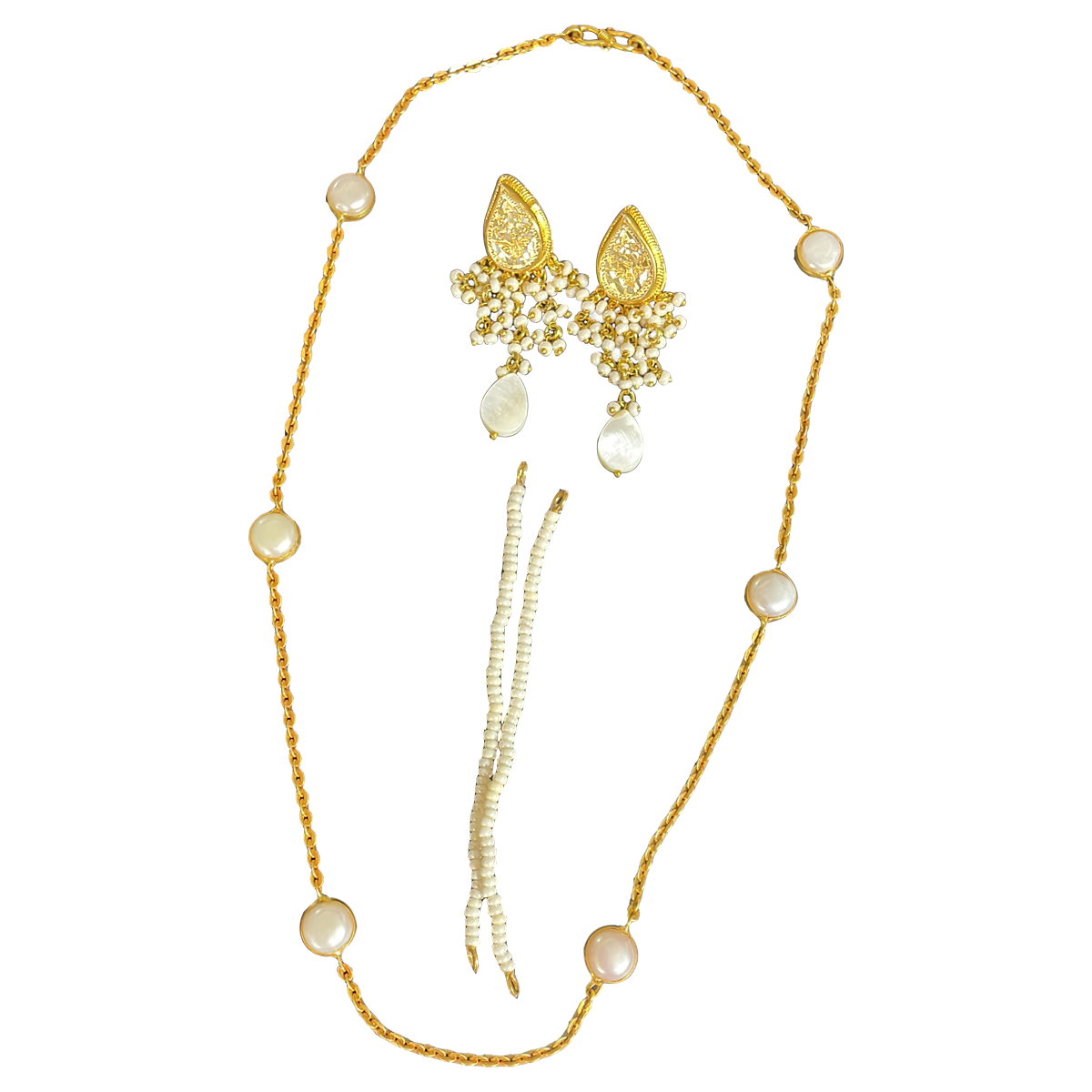 Thewa white peral earring with pearl chain