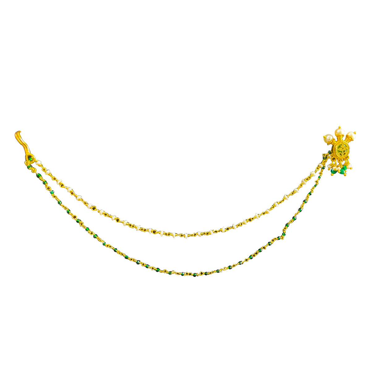 Thewa green nosepin with chain