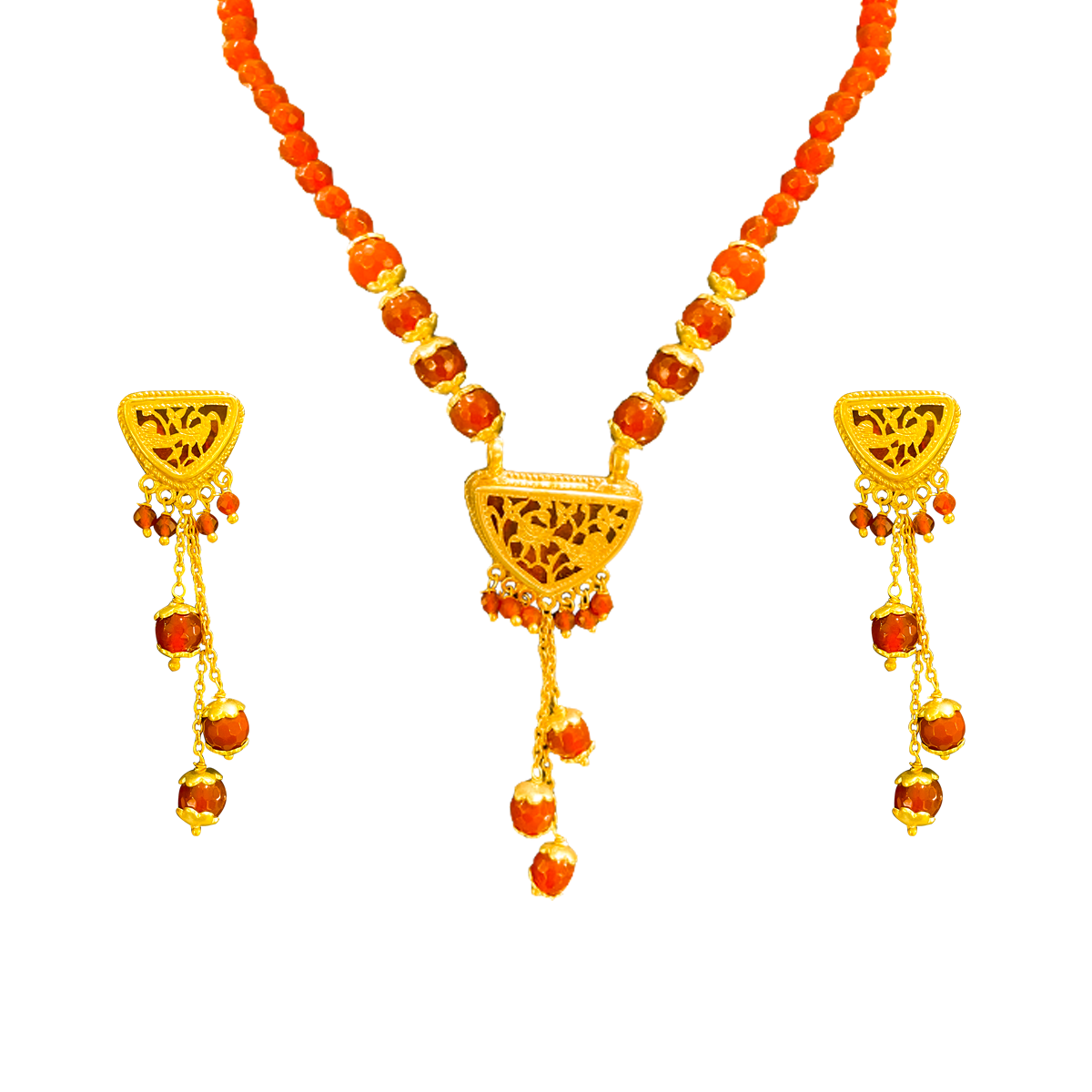 Thewa small red necklace set