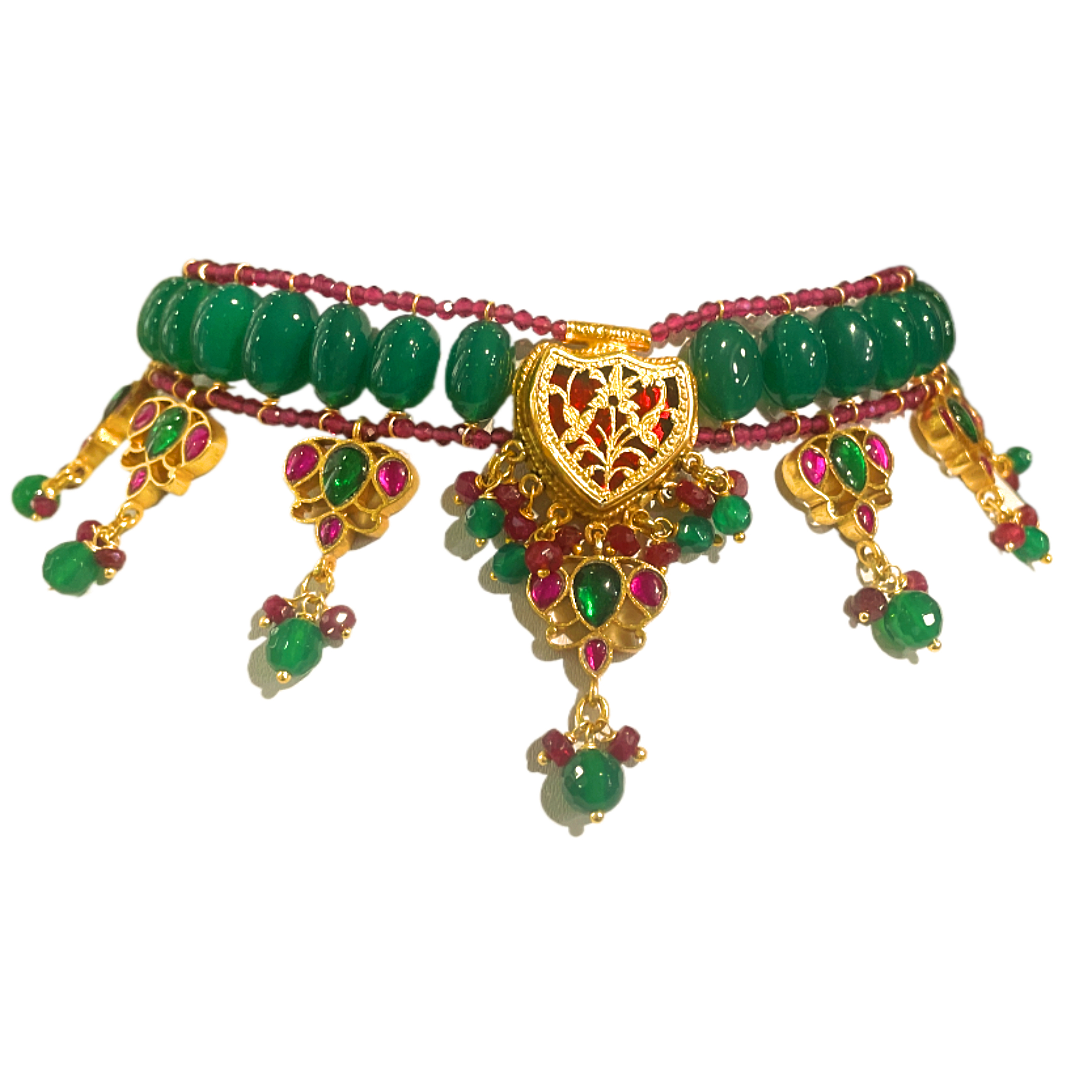 Red & Green Thewa Kundan Chokar set