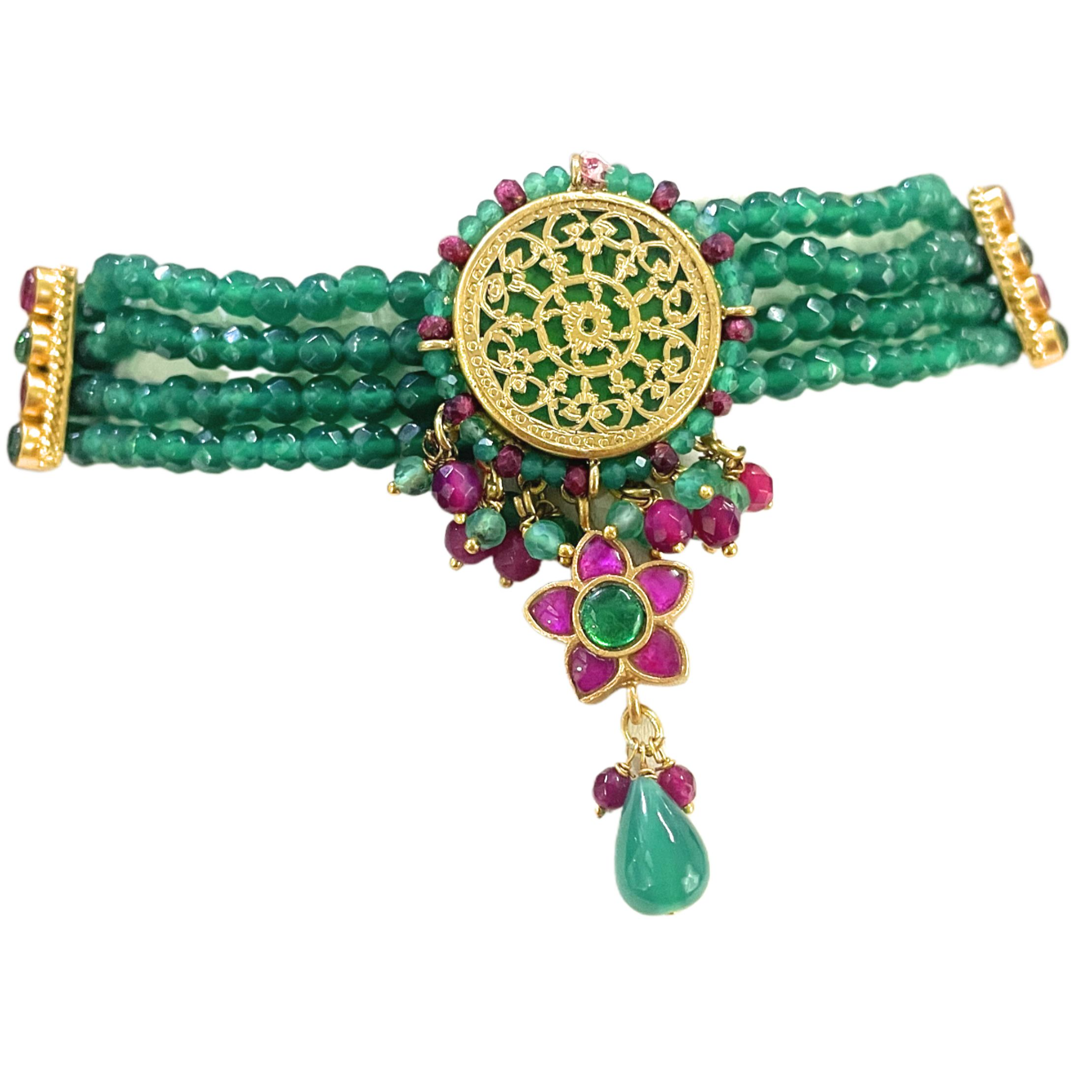 Rangoli style thewa in Green Emlard look