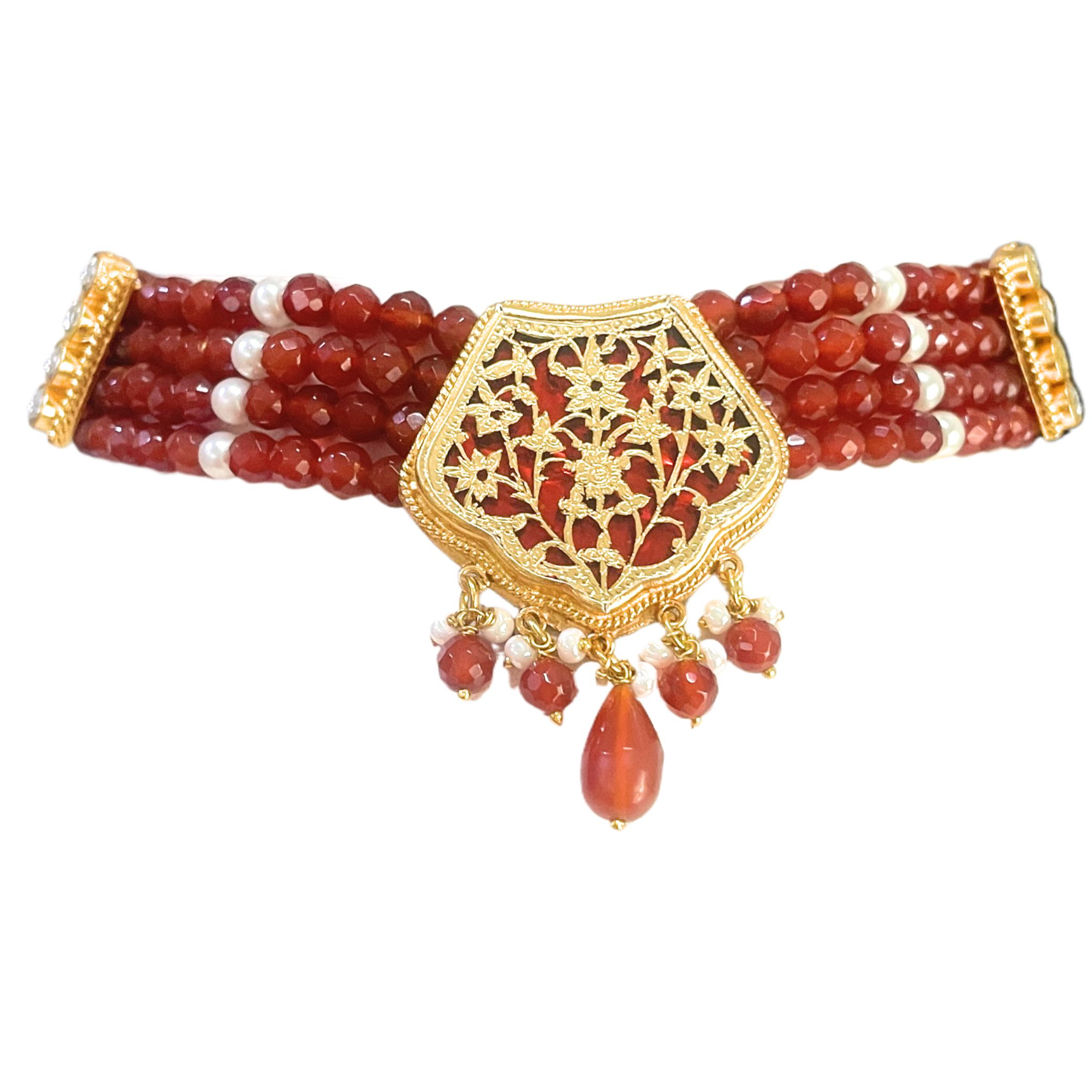 Red Thewa Kundan Chokar set