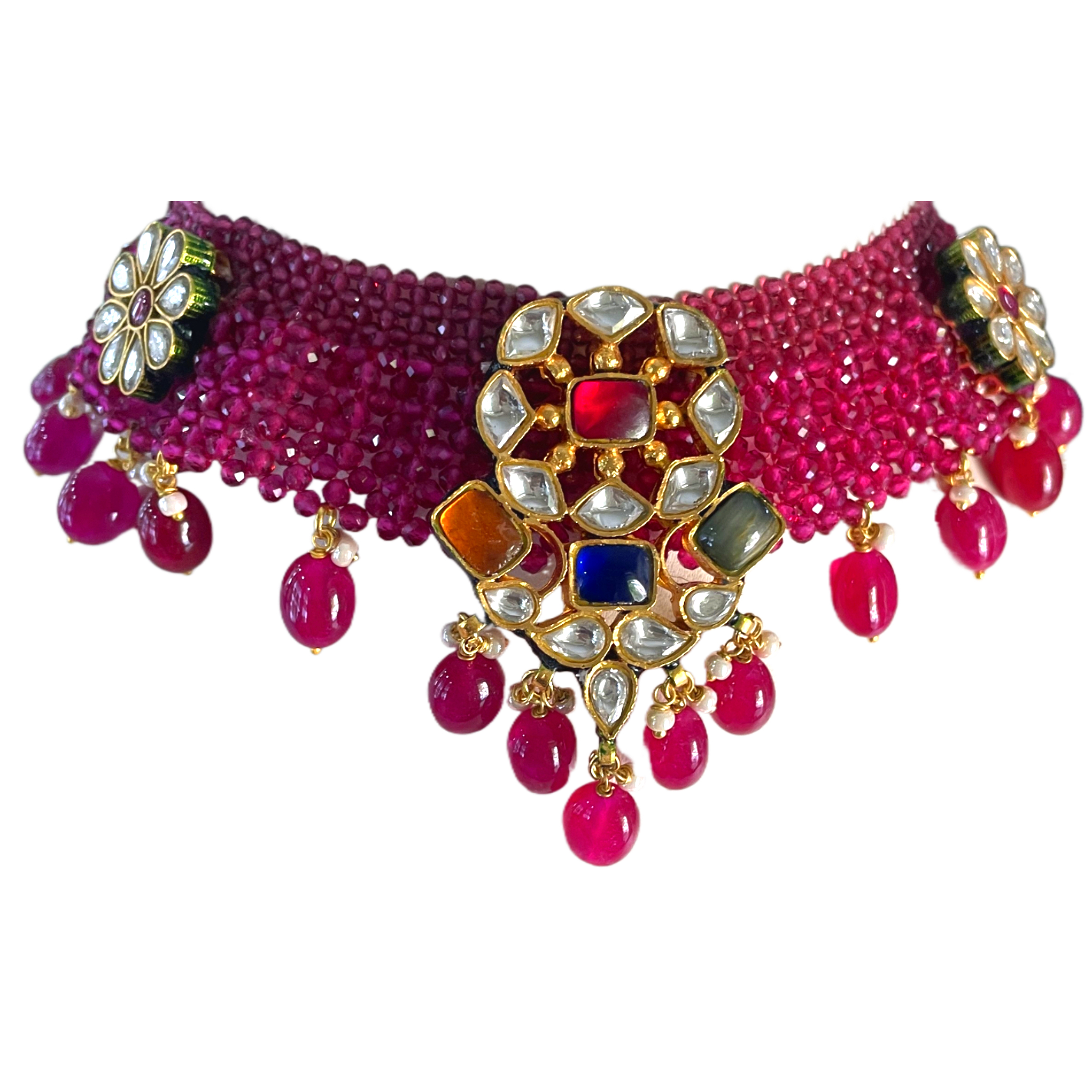 Silver Kundan Navratan Necklace set