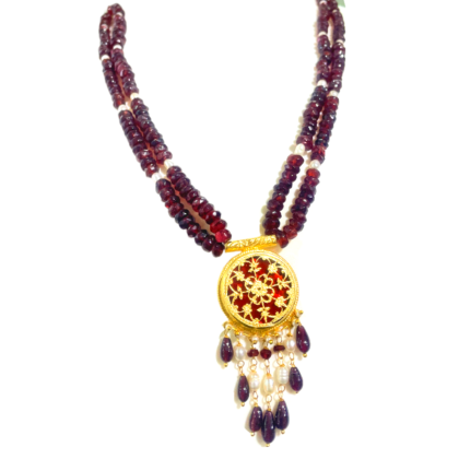 Silver Kundan Navratan Necklace set