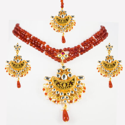 Thewa Kundan Chokar Set, With Manngteeka