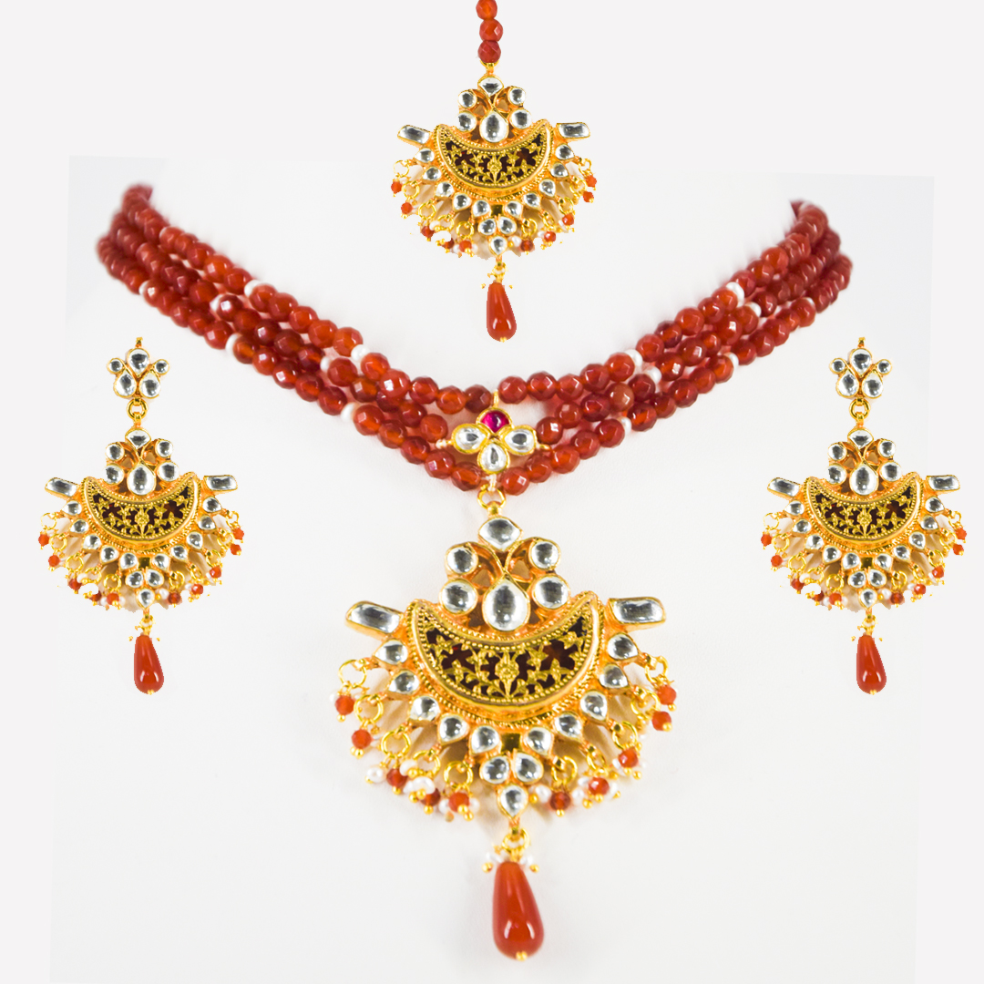 Thewa Kundan Chokar Set, With Manngteeka