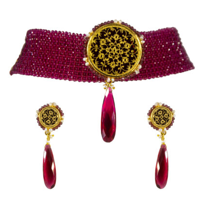 Thewa Red Round Chokar set
