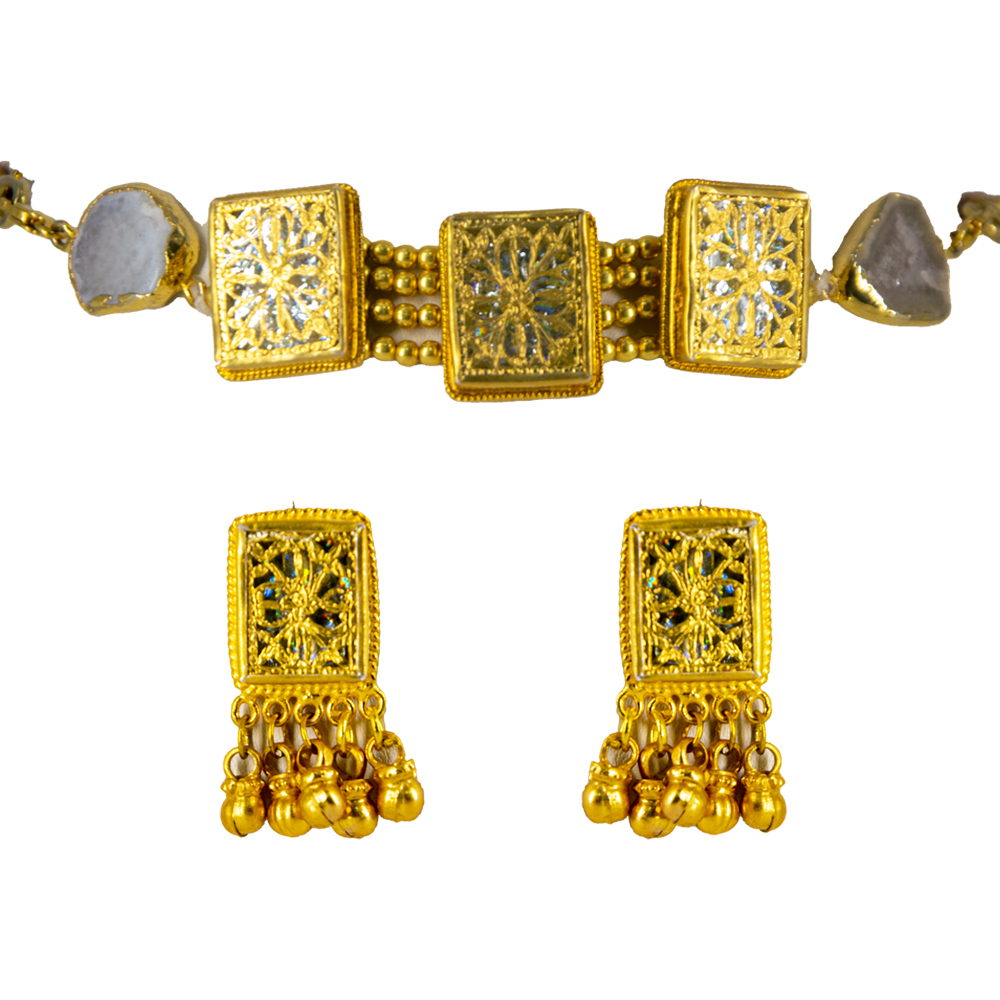 Thewa White Gold Chokar Set