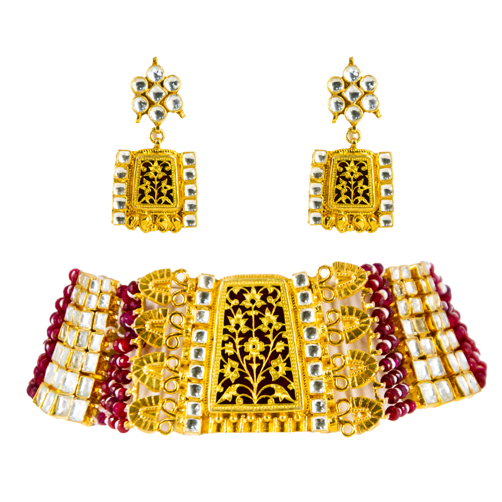 Thewa Kundan Chokar Necklace Set