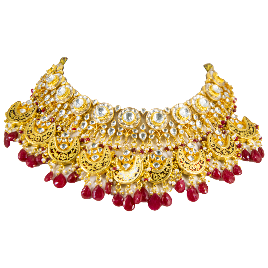 Thewa Moon shape with Kundan Bridal Set