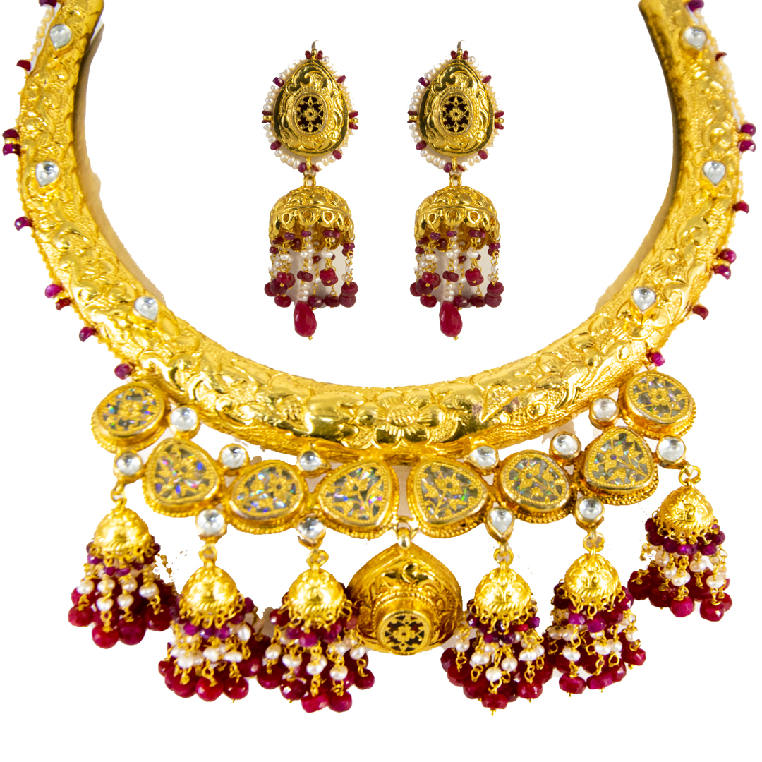 Thewa with Silver Hasli set