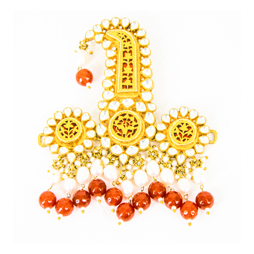 Thewa Red With Kundan Turban Brooch