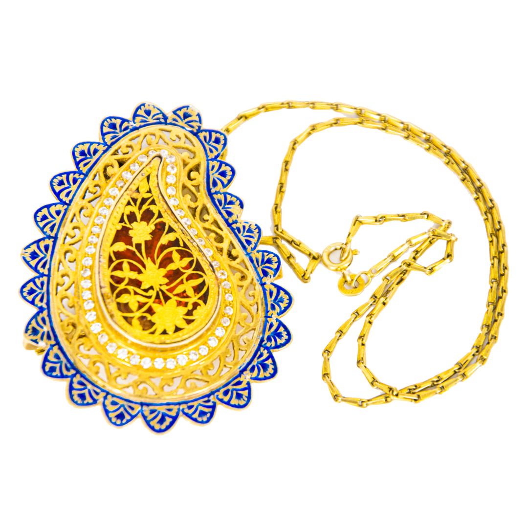 Thewa Meenakari Brooch Cum Pendent