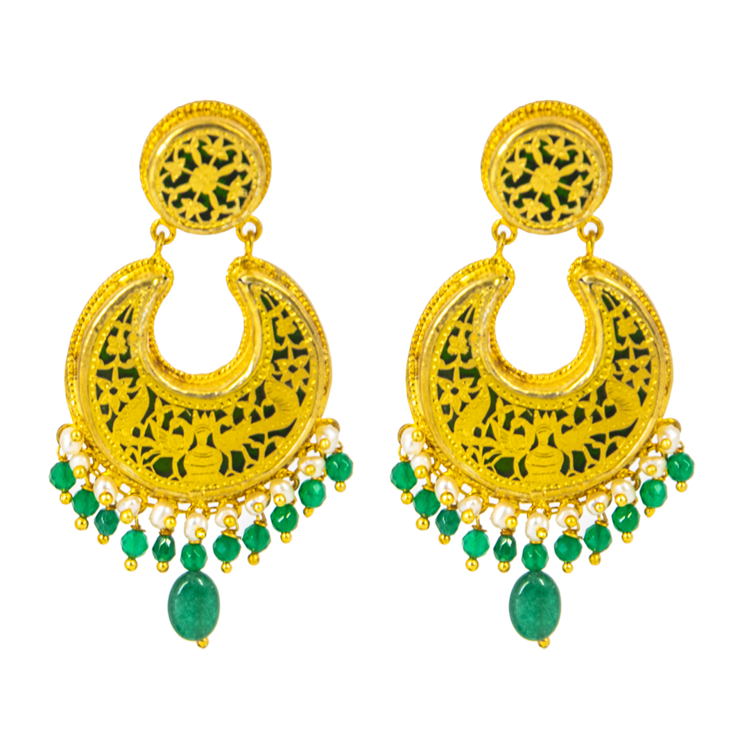 Thewa Green Chandbali