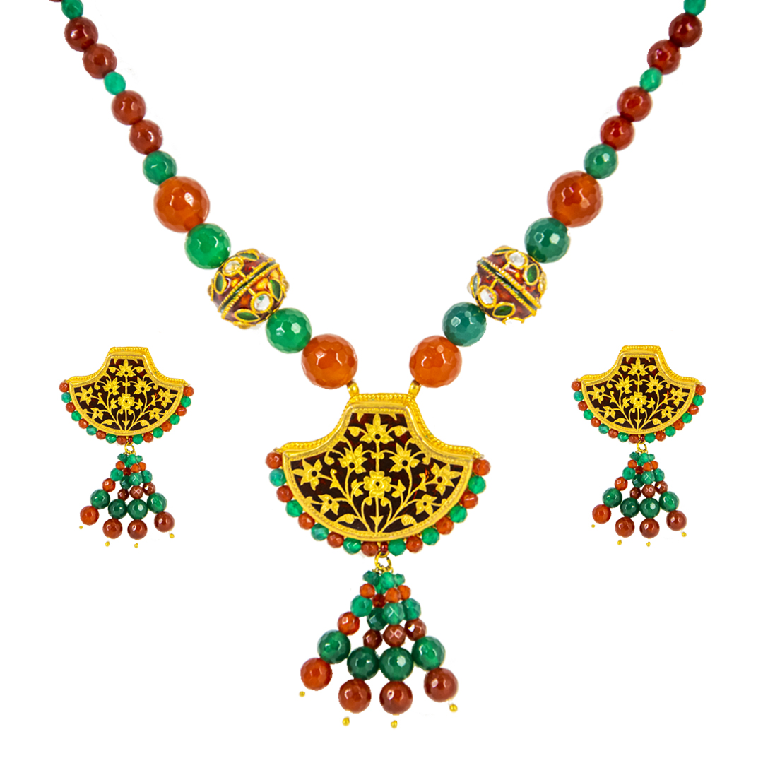 Thewa Green & Red Necklace set