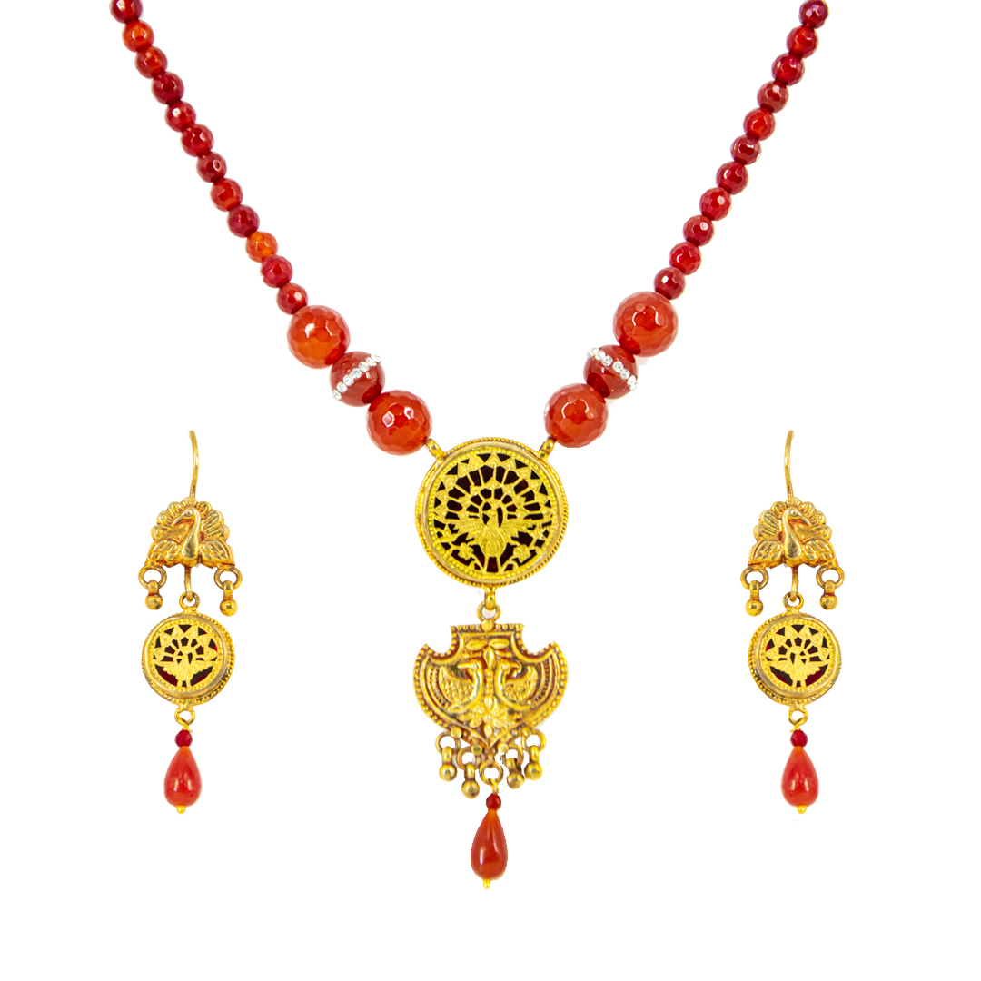 Thewa Red Chittali work Set