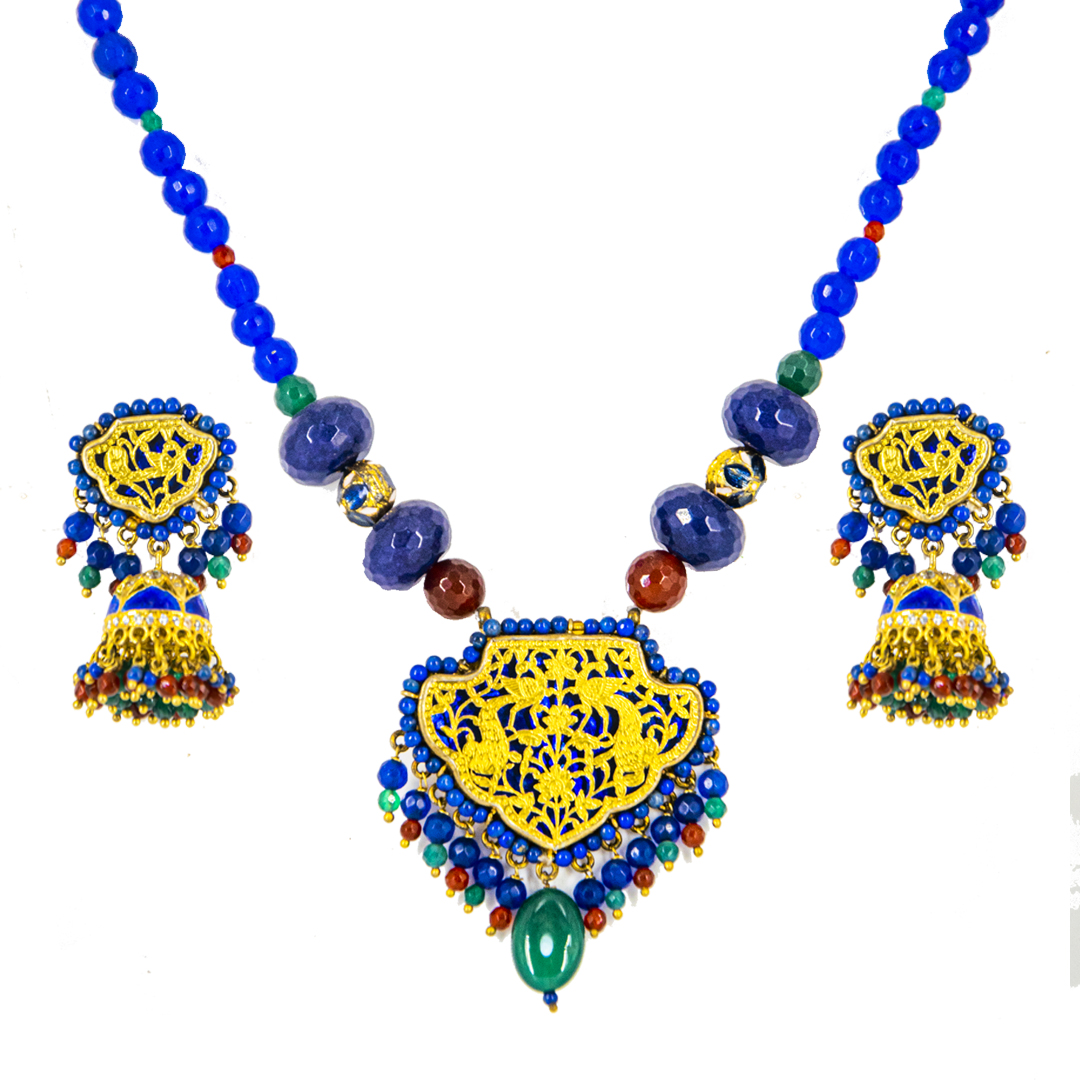 Thewa Blue Jhoomki Set