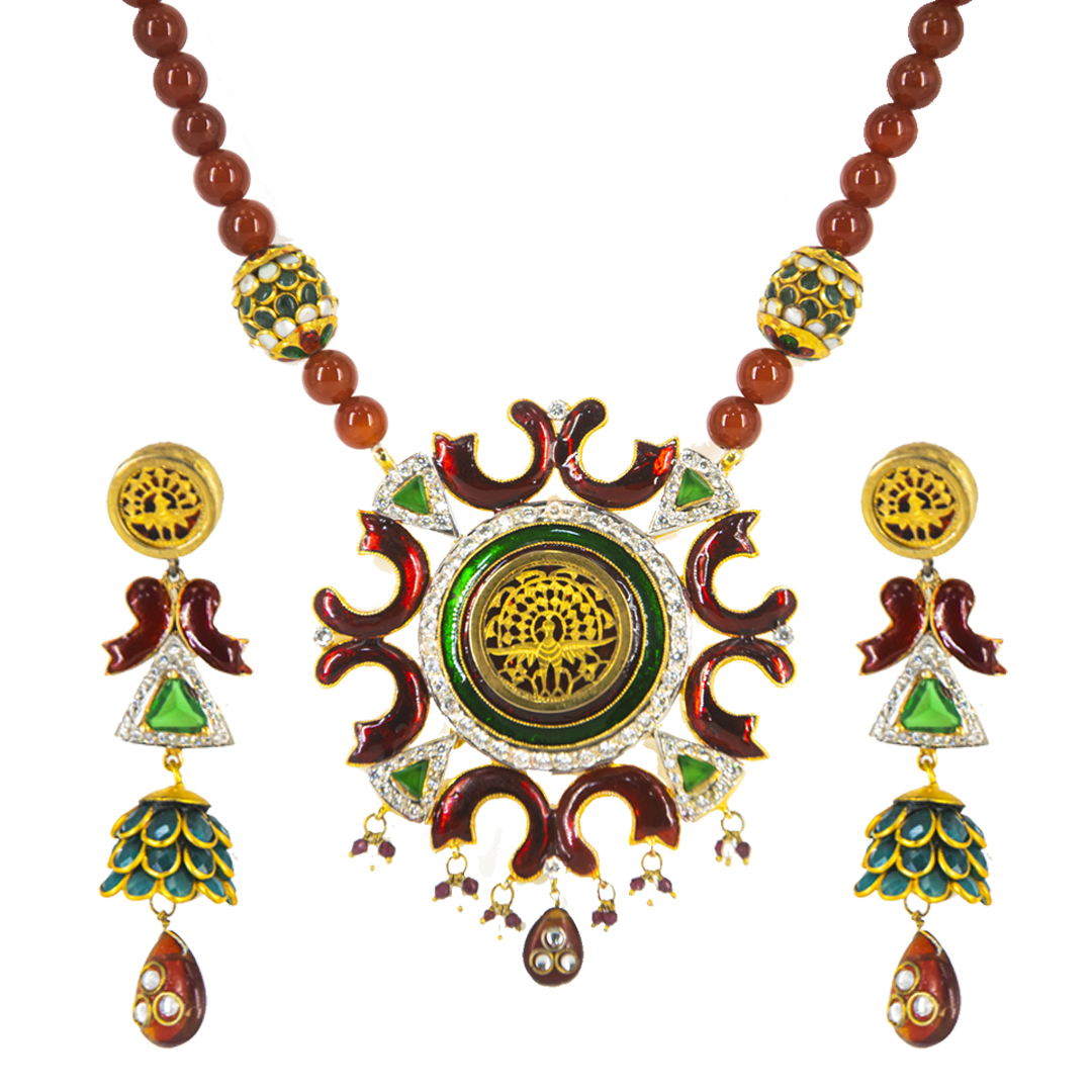 Thewa Red Meenakari Set