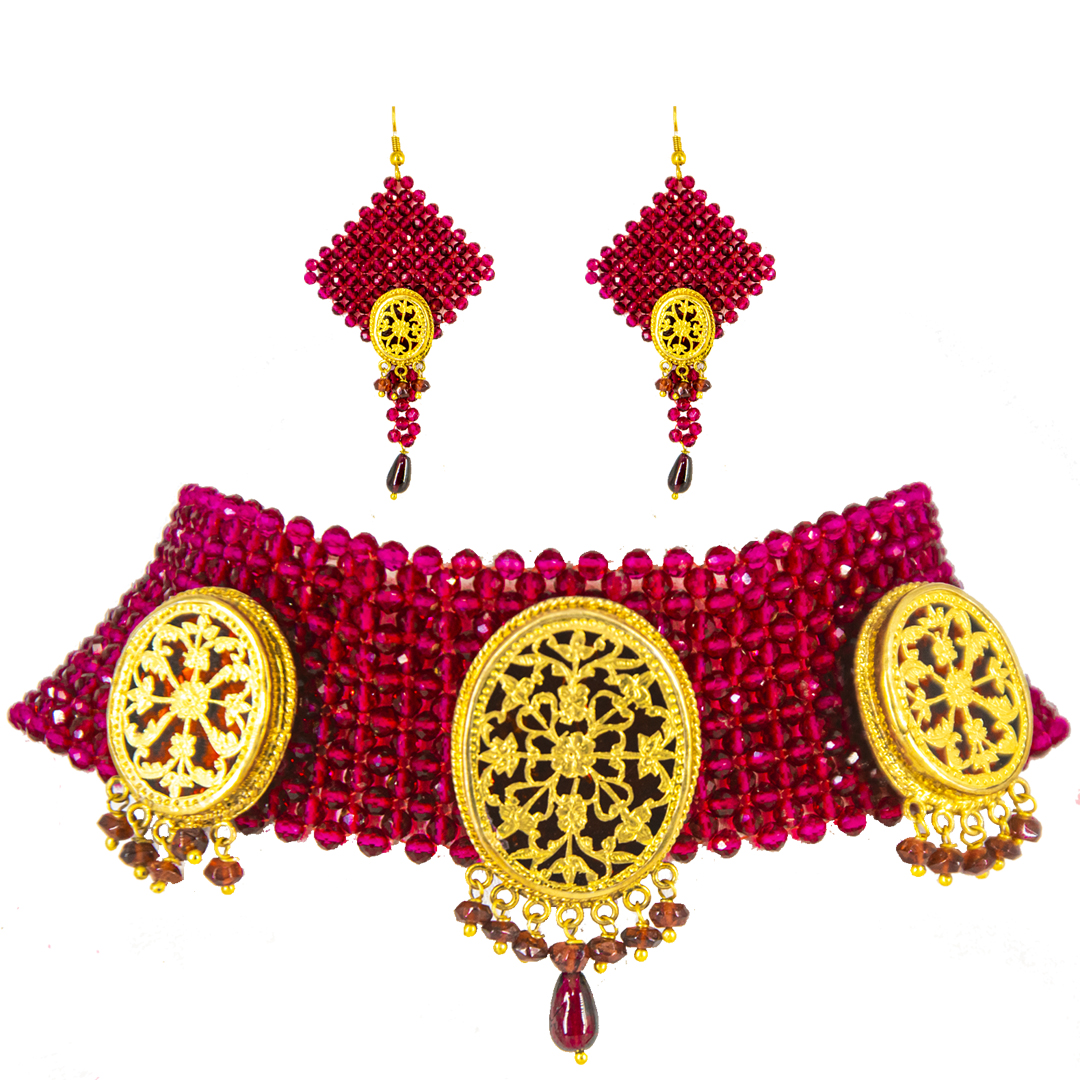 Thewa Red Chokar Big Set