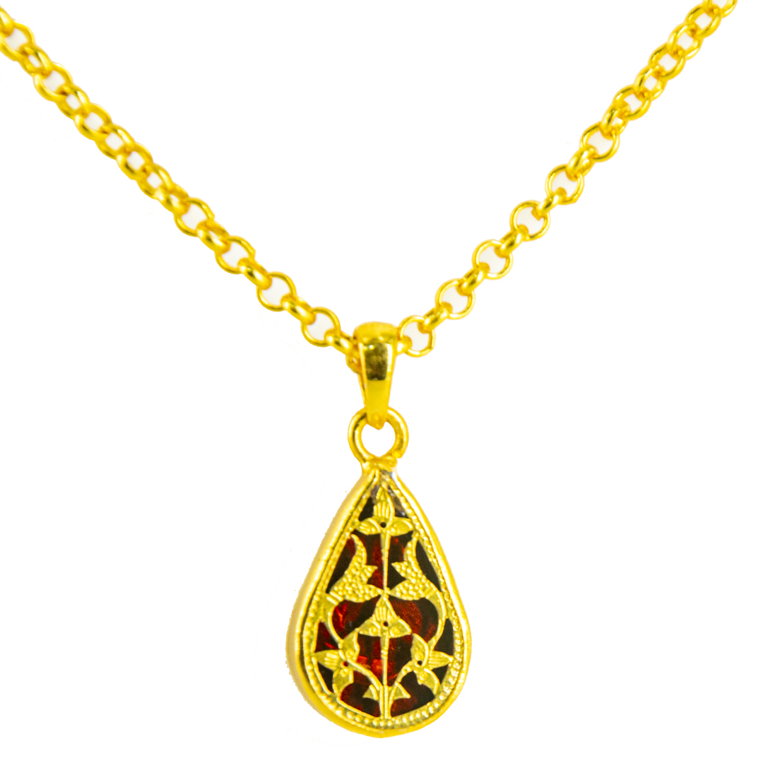 Thewa Pendent, Ruby Silver Chain