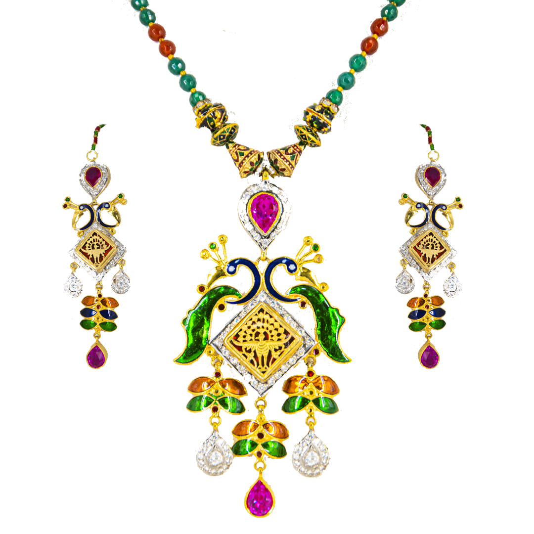 Thewa Back Meenakari Set