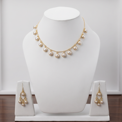 Gold Plated Pearl Necklace & Earring Set